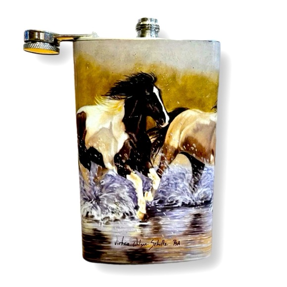 Other - Hand painted vintage 9oz “wild horse” flask (signed)